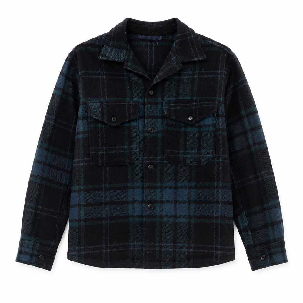 Vintage Pendleton Wool Board Shirt Blue Black Plaid Flannel Camp Collar Mens USA